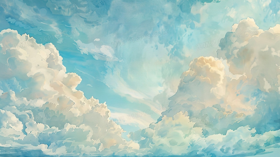 蓝色手绘云层纹理质感背景