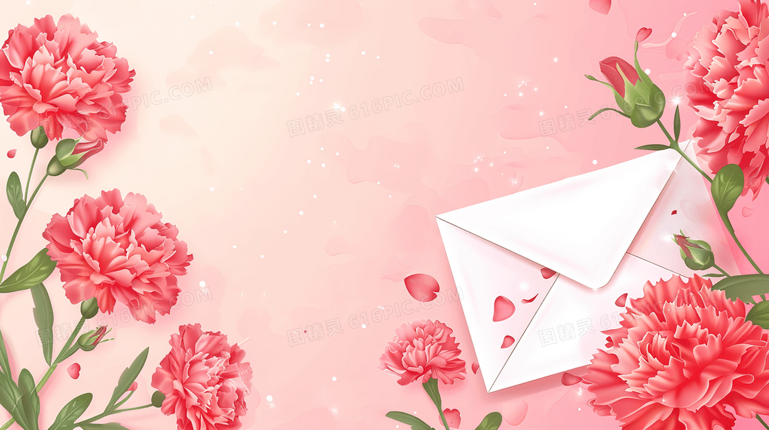 粉色唯美母亲节康乃馨信封背景