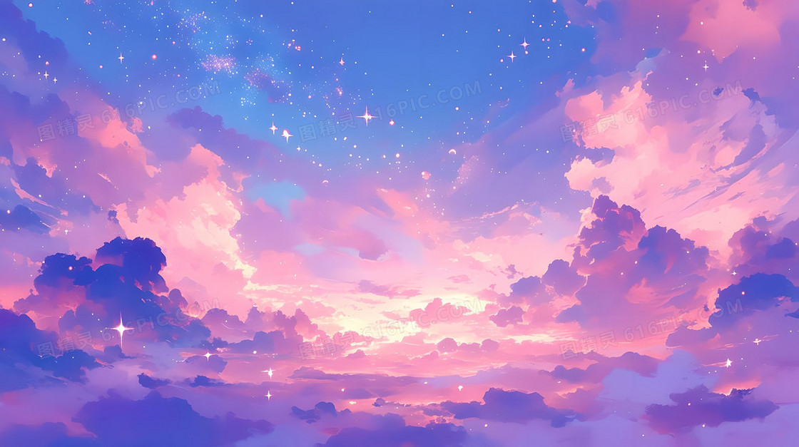 粉蓝色调唯美梦幻星空云朵背景