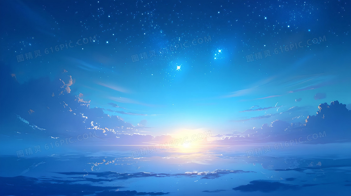 蓝色调唯美浪漫月亮星空背景