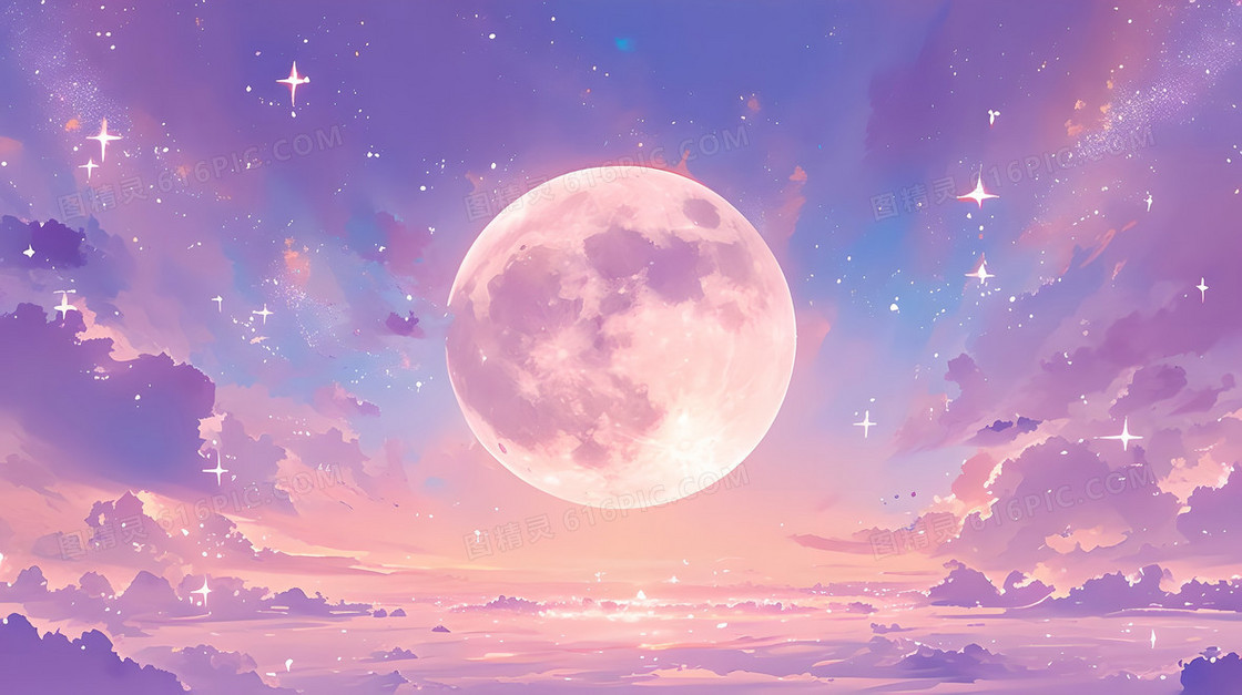 蓝紫色唯美浪漫明月星空背景