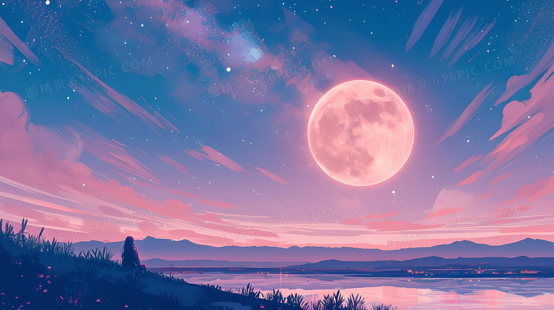 蓝紫色唯美浪漫明月星空背景