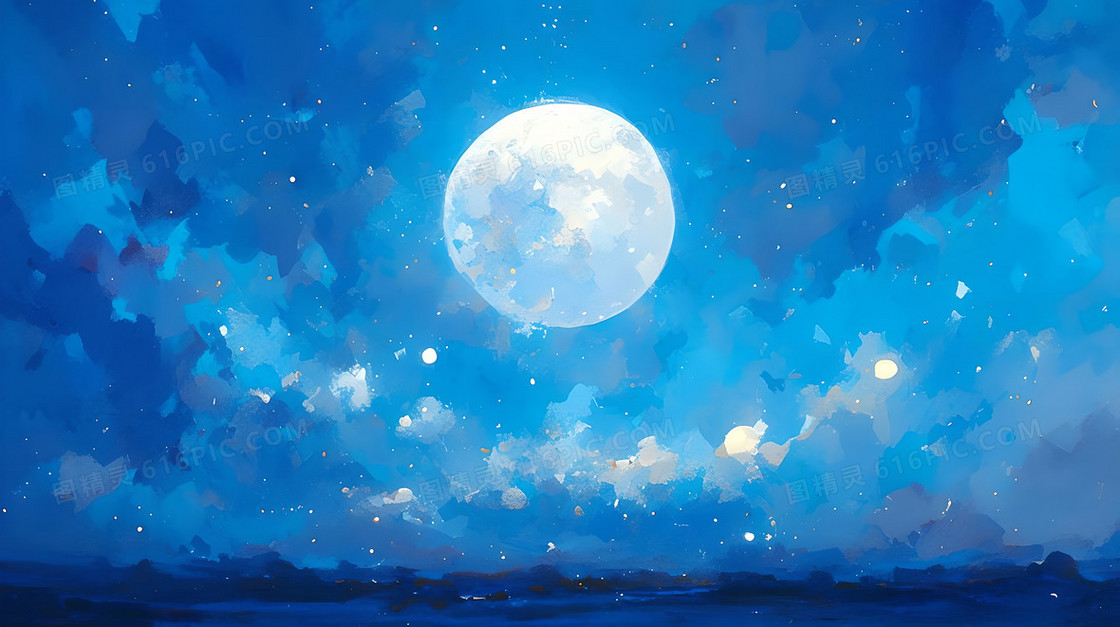 蓝色唯美浪漫明月星空背景