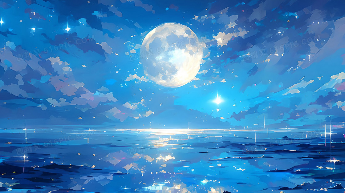 蓝色唯美浪漫明月星空背景