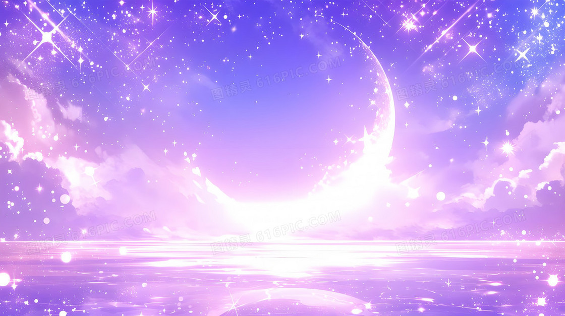 蓝紫色唯美梦幻明月星空背景