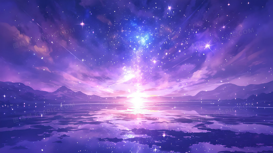 蓝紫色唯美梦幻明月星空背景