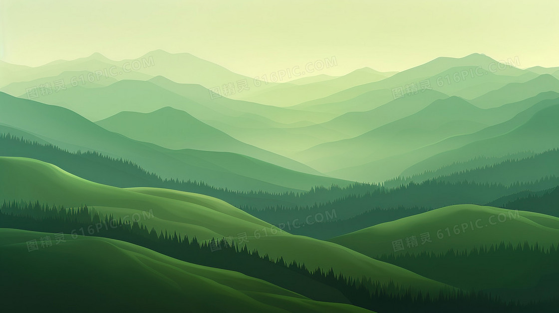 绿色起伏远山山脉风景背景