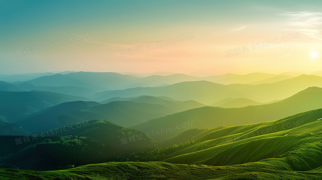 绿色起伏远山山脉风景背景