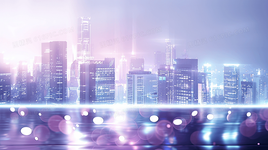 简约大气城市夜景光晕背景