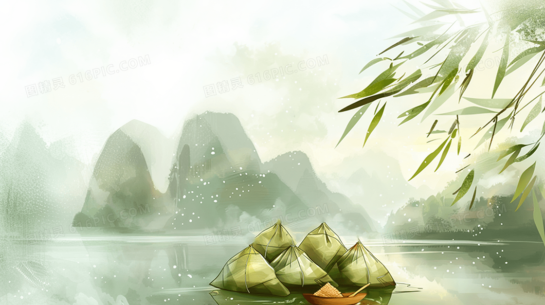 水墨端午粽子背景