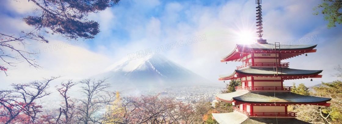 日本小亭富士山背景海报