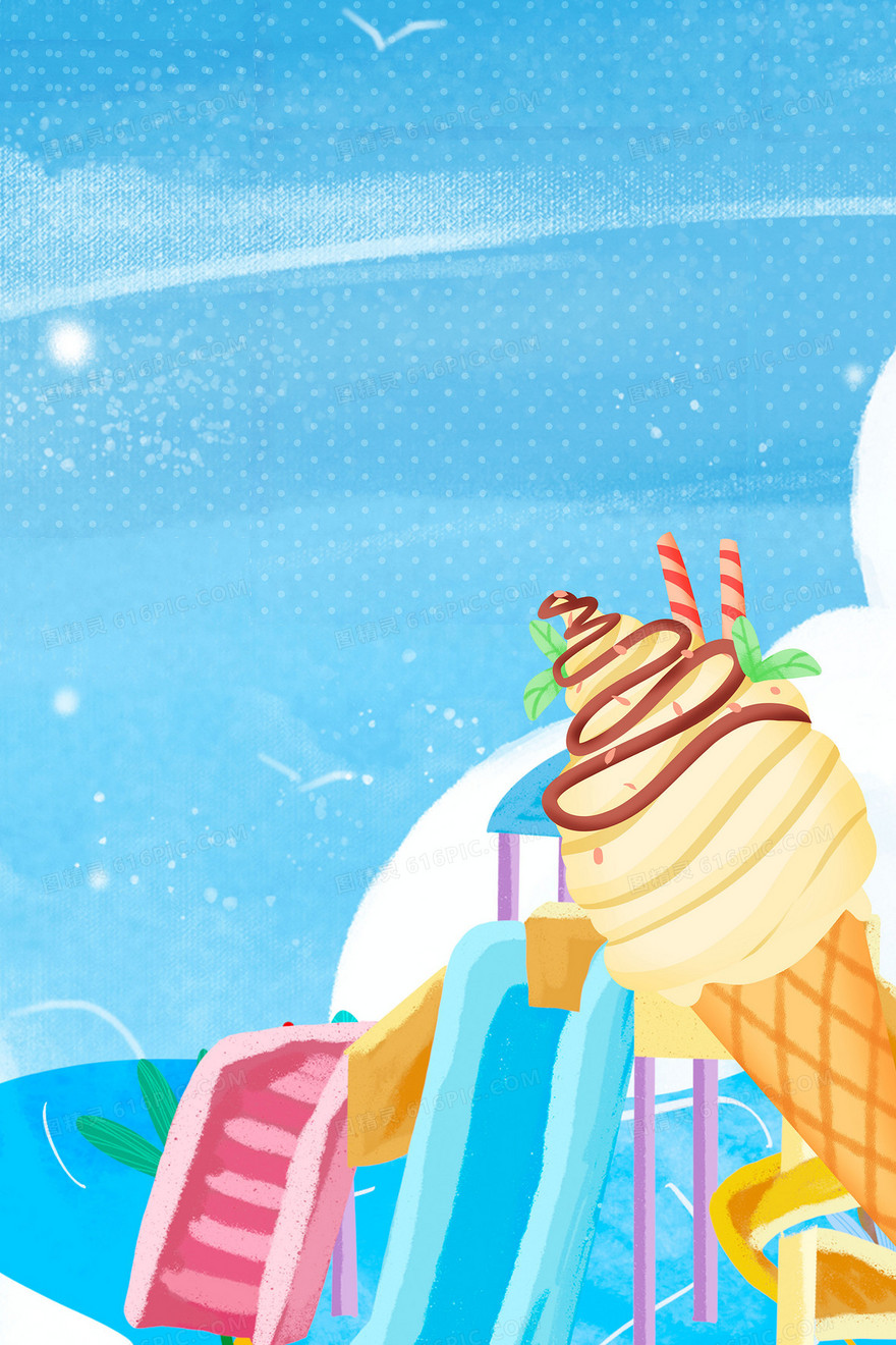 蓝色夏季泳池雪糕冰淇淋背景