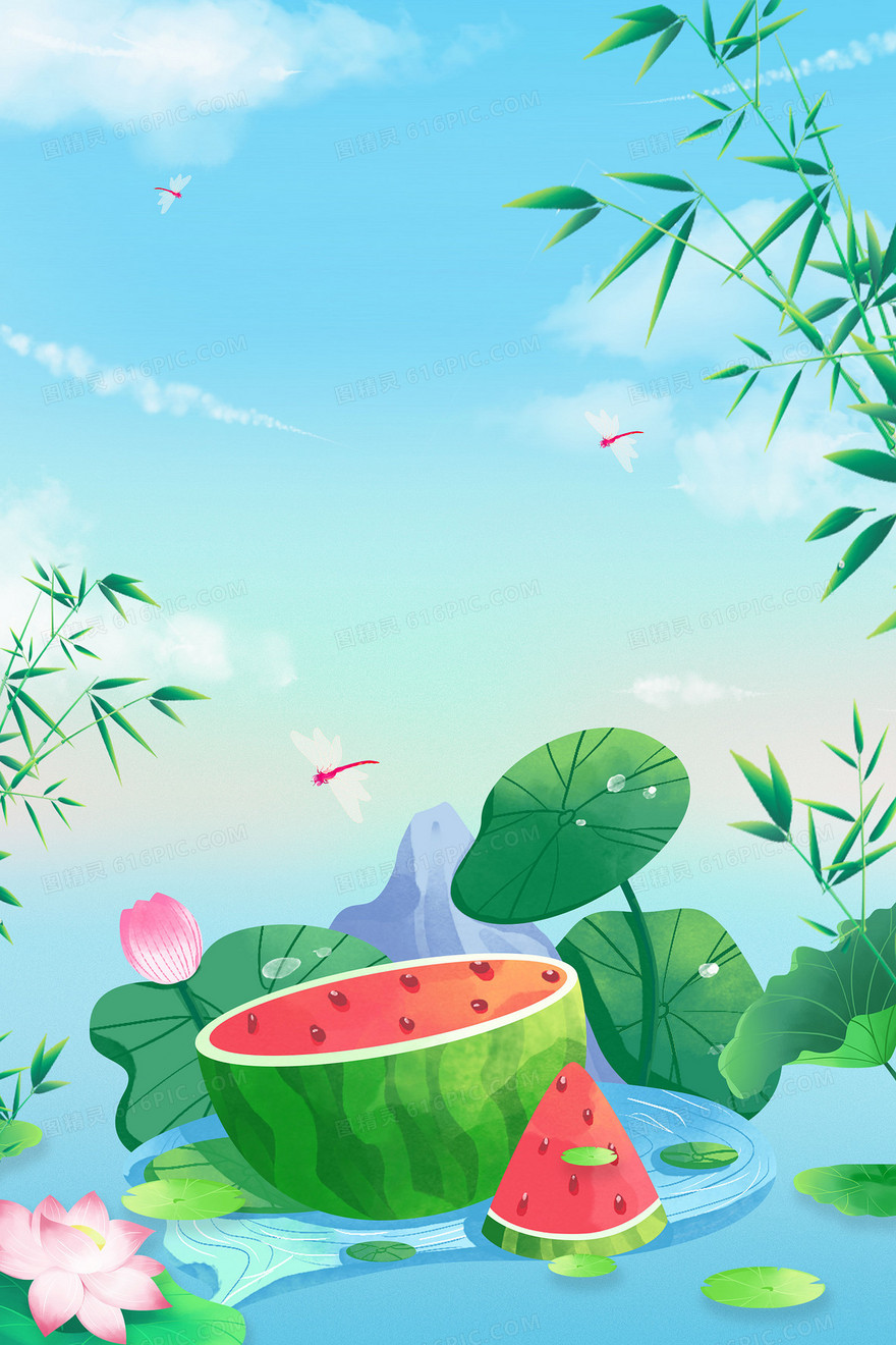夏天西瓜荷花夏至背景
