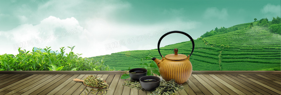 清新绿茶海报背景