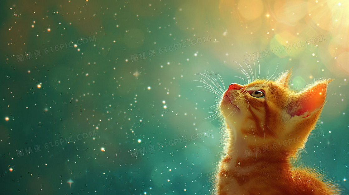 仰望星空的猫咪背景