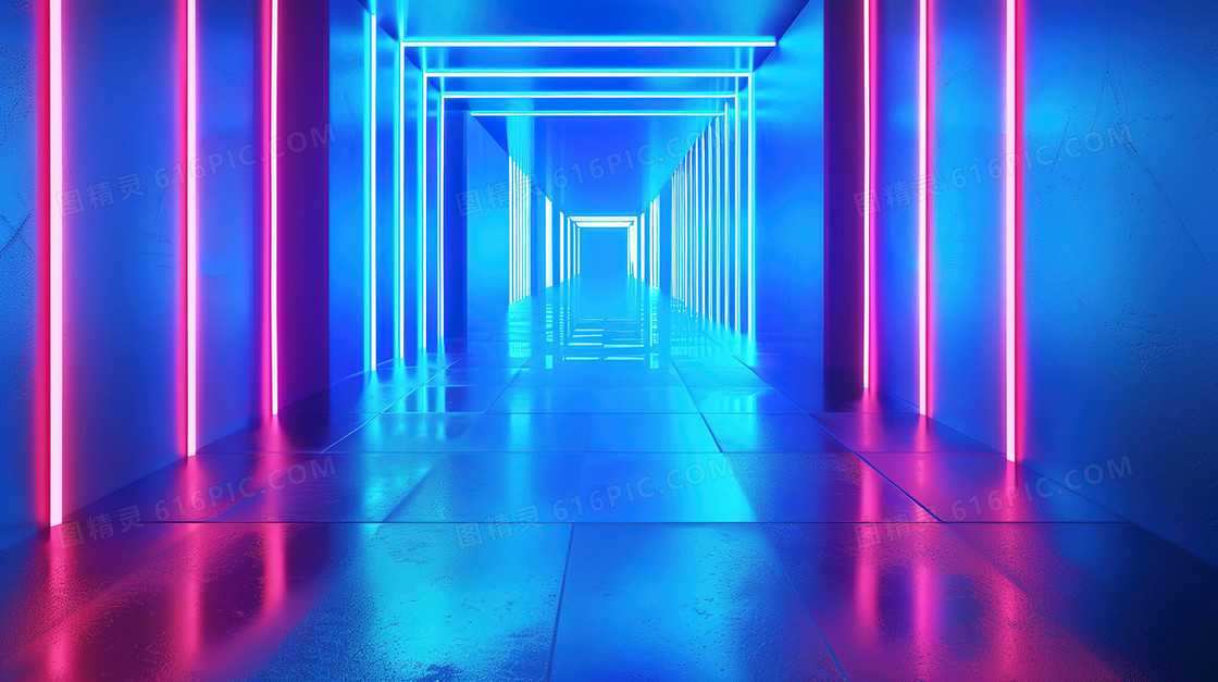 蓝色科技感霓虹灯隧道背景