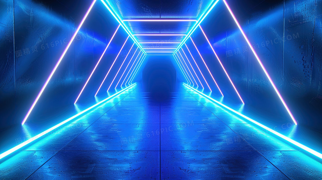 蓝色科技感霓虹灯隧道背景