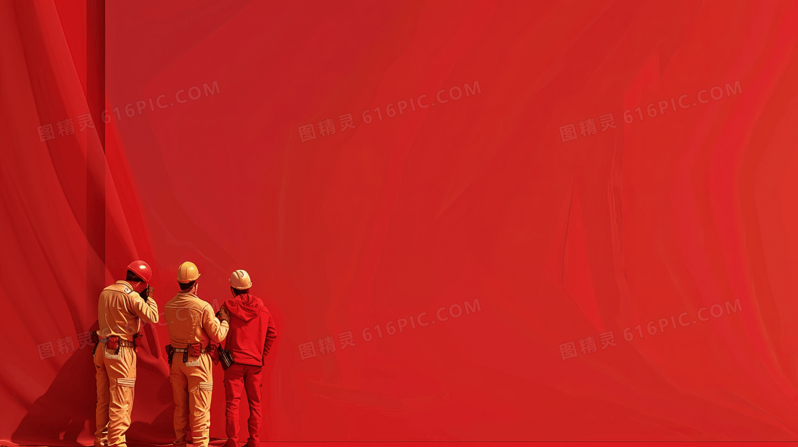 简约大气安全生产丝绸和工人红色背景