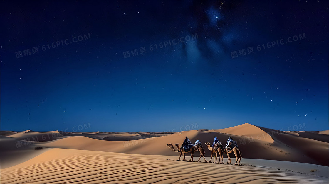 夜晚闪烁星河沙漠背景