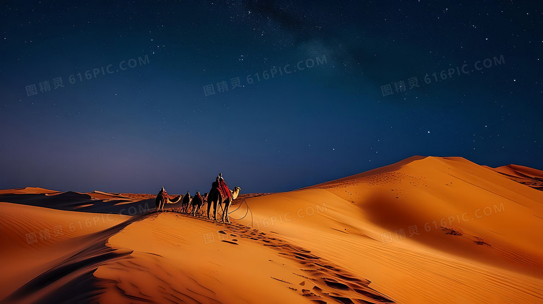 夜晚闪烁星河沙漠背景