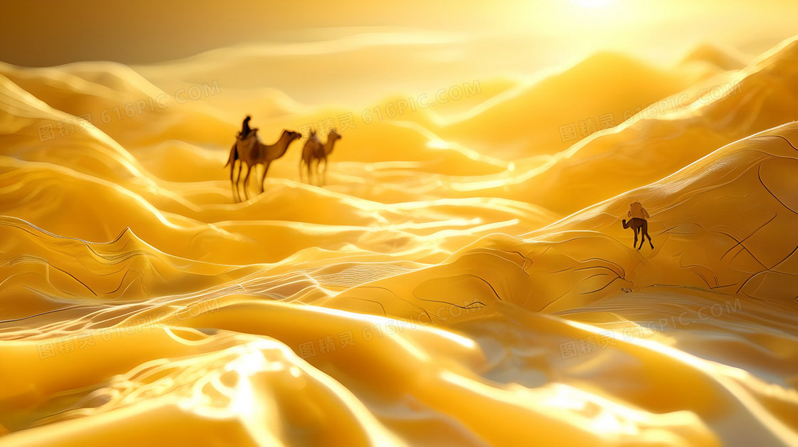 起伏的黄缎锦面上的丝绸形成的微缩沙漠画景背景
