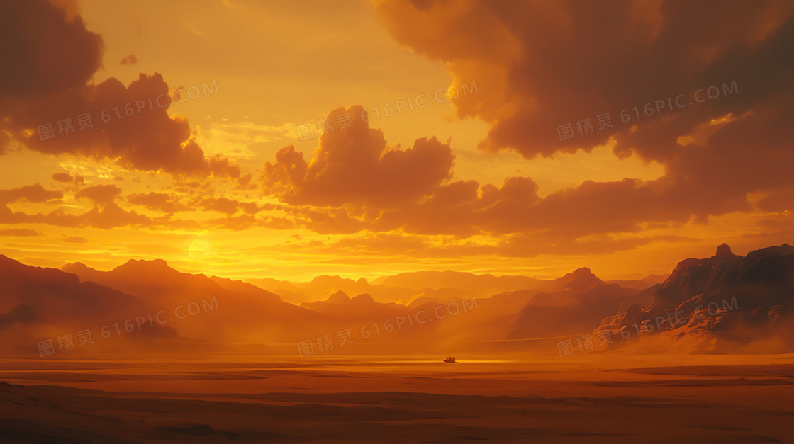 夕阳丹霞地貌沙漠风景背景