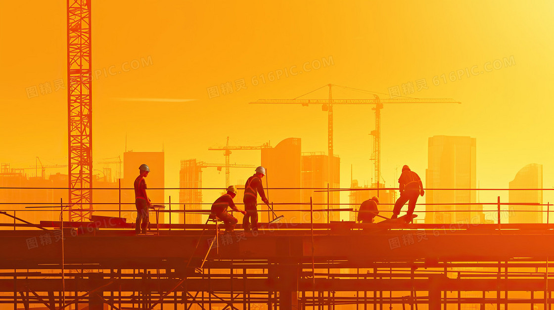 黄色夕阳安全生产建筑工地背景