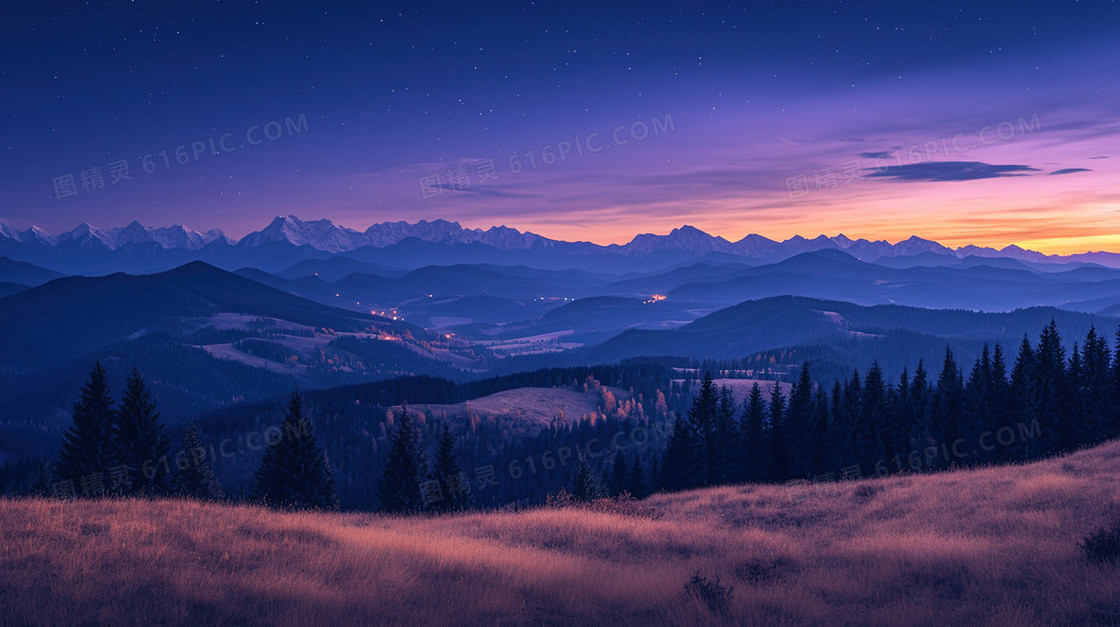 山区森林的夜空背景