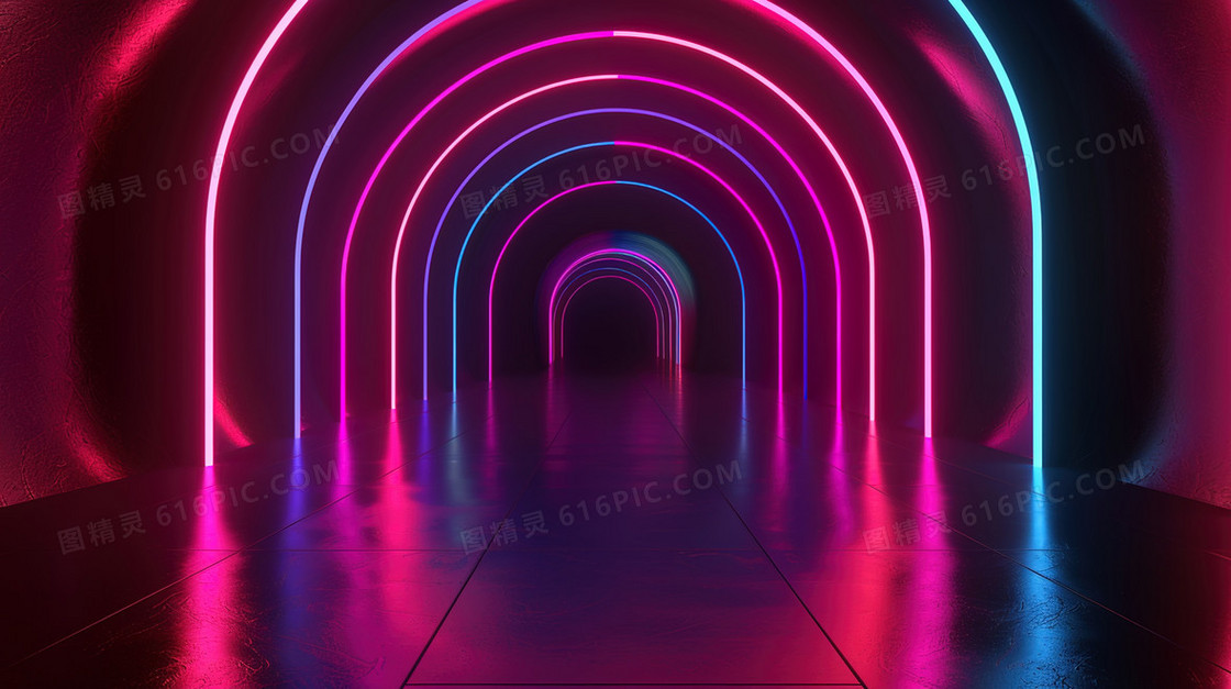 彩色霓虹灯灯管隧道纹理背景