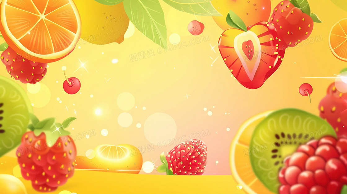 彩色夏季清凉解暑水果边框背景
