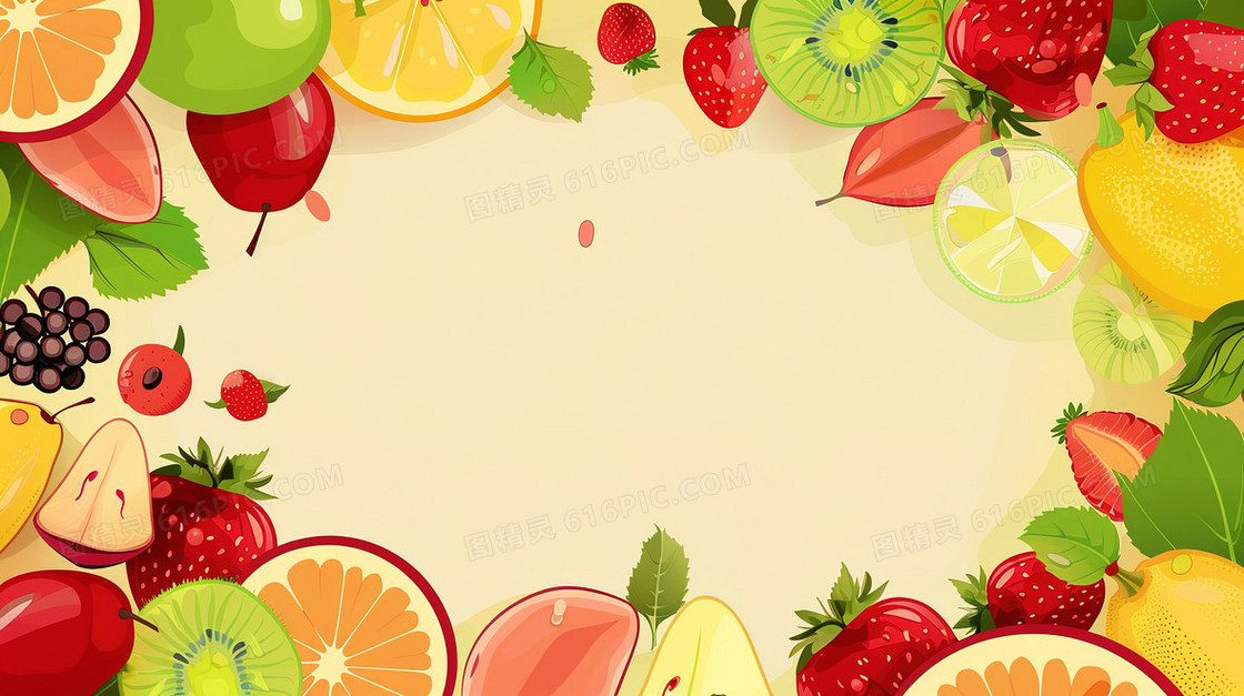 彩色夏季清凉解暑水果边框背景