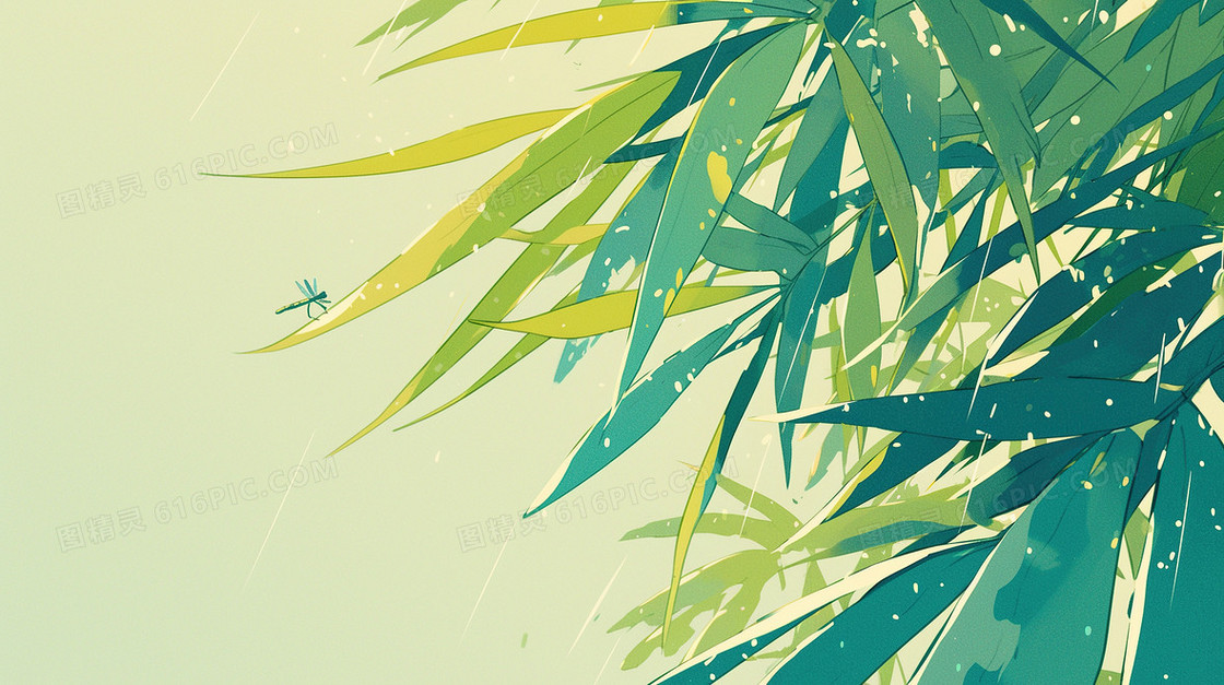 绿色蜻蜓竹子背景