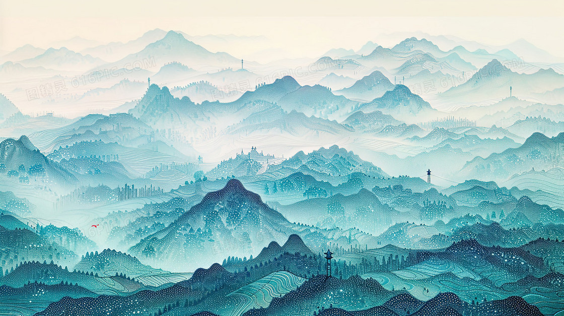 起伏远山中国风纹理背景