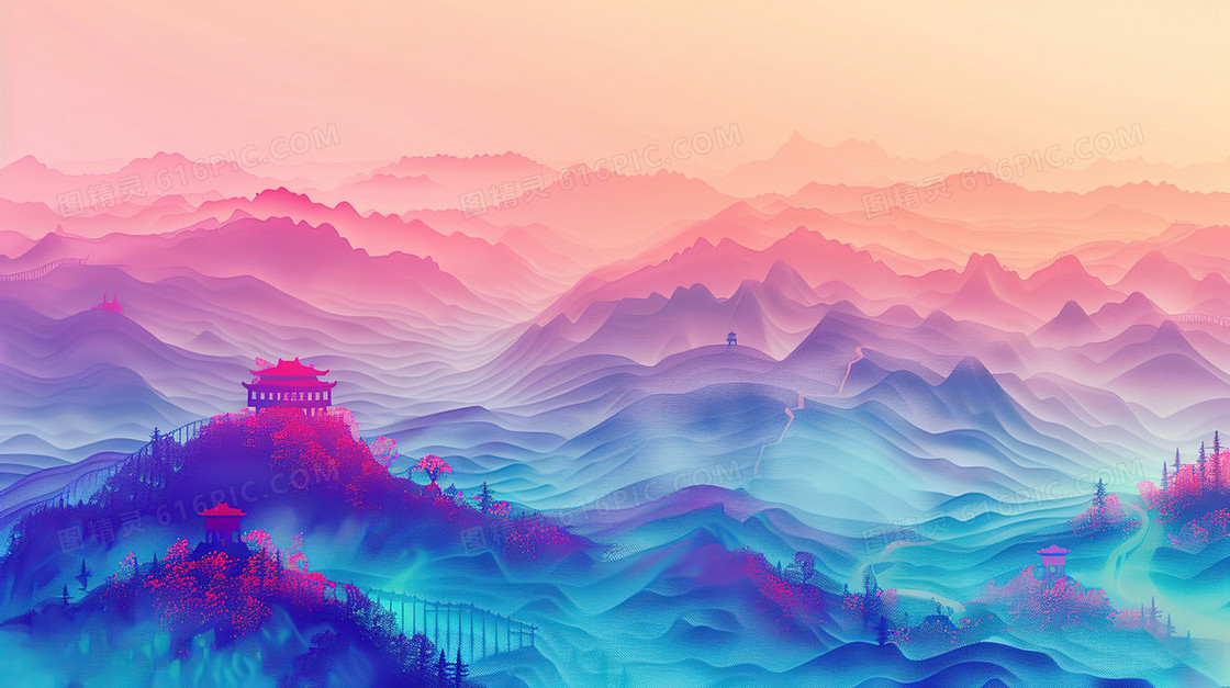 起伏远山中国风纹理背景