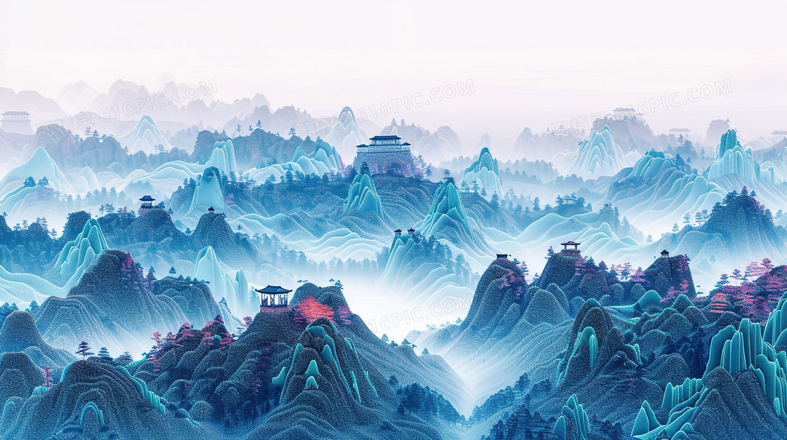 起伏远山中国风纹理背景