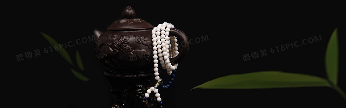 中国风古典茶叶茶壶珠宝背景banner