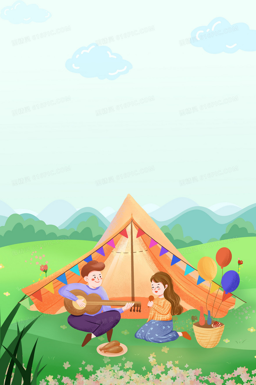 绿色清新野餐露营背景图