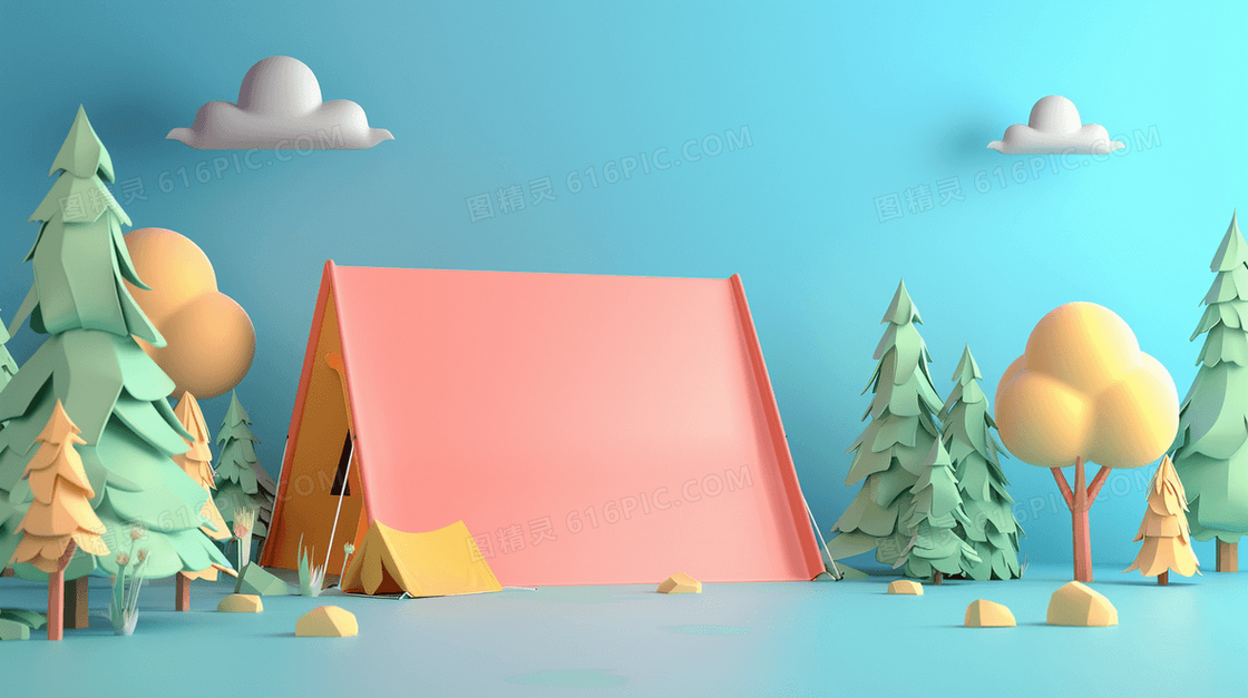 3D立体露营帐篷休闲背景