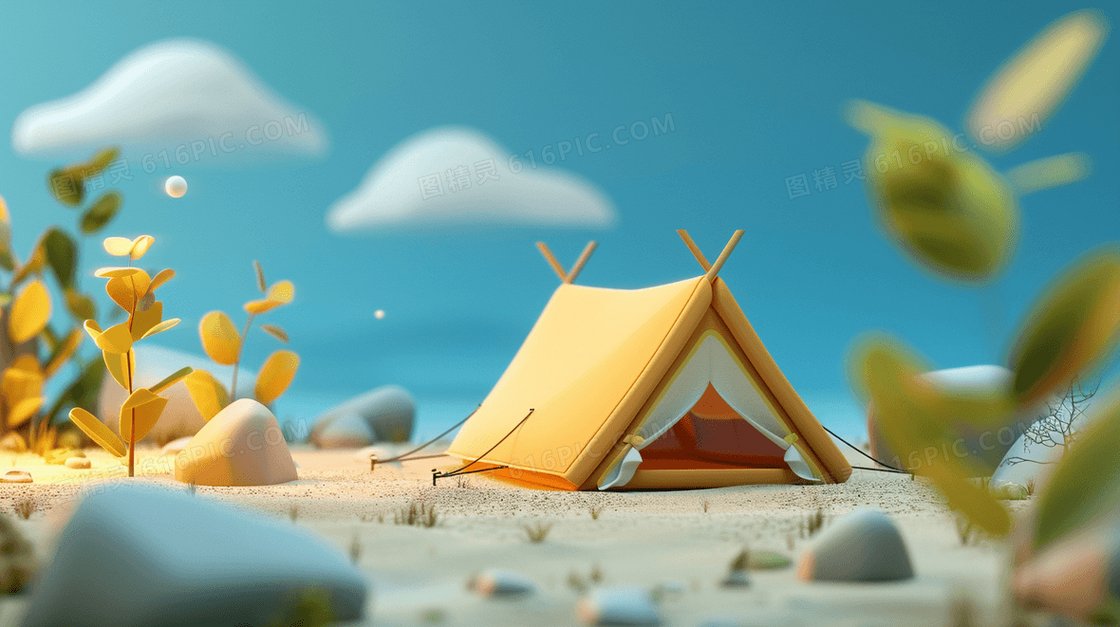 3D立体露营帐篷休闲背景