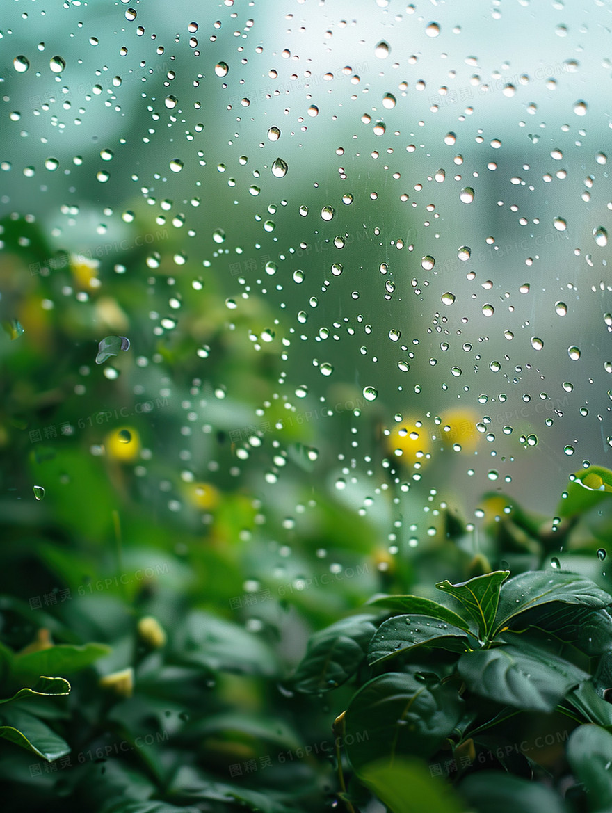 绿色植物玻璃水雾朦胧感背景