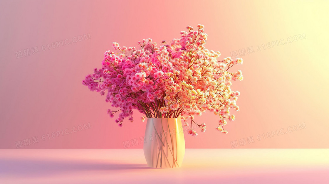 3D立体七夕情人节花束花瓶背景