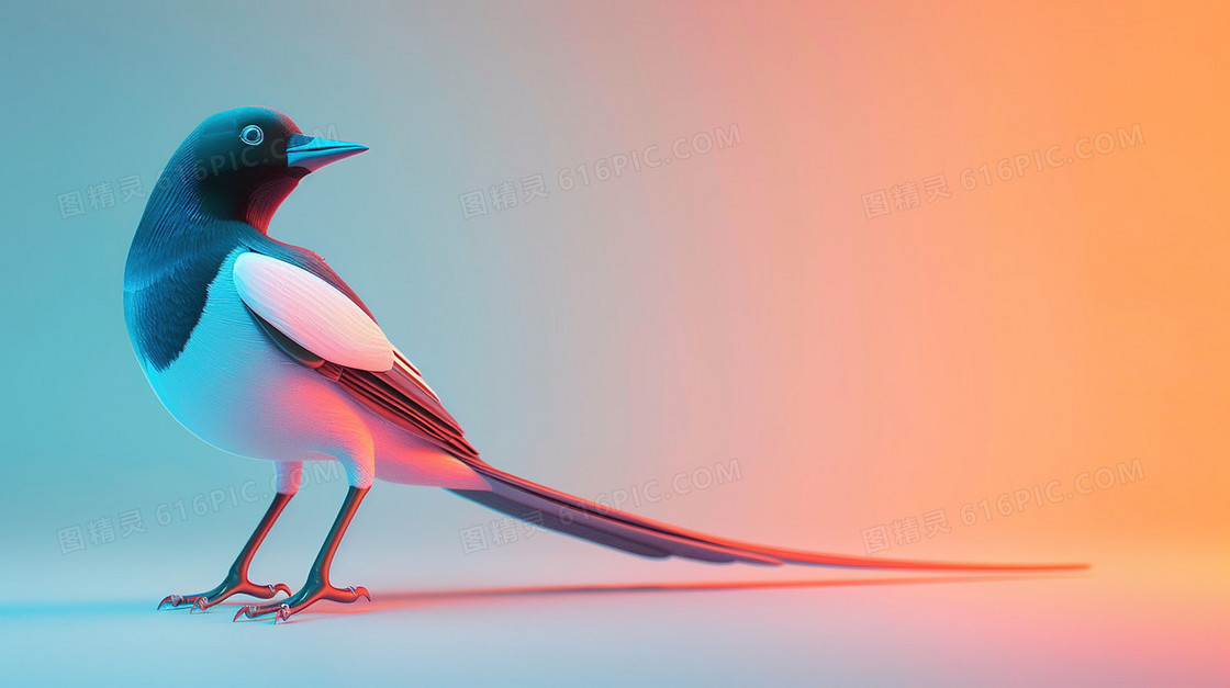 3D立体可爱喜鹊鸟类背景
