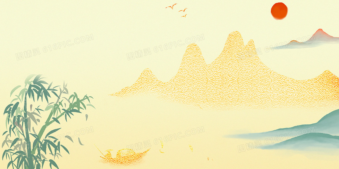古风金箔鎏金山水风景合成背景