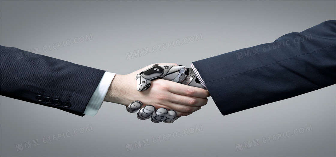 和商务男人握手的机器人科技背景