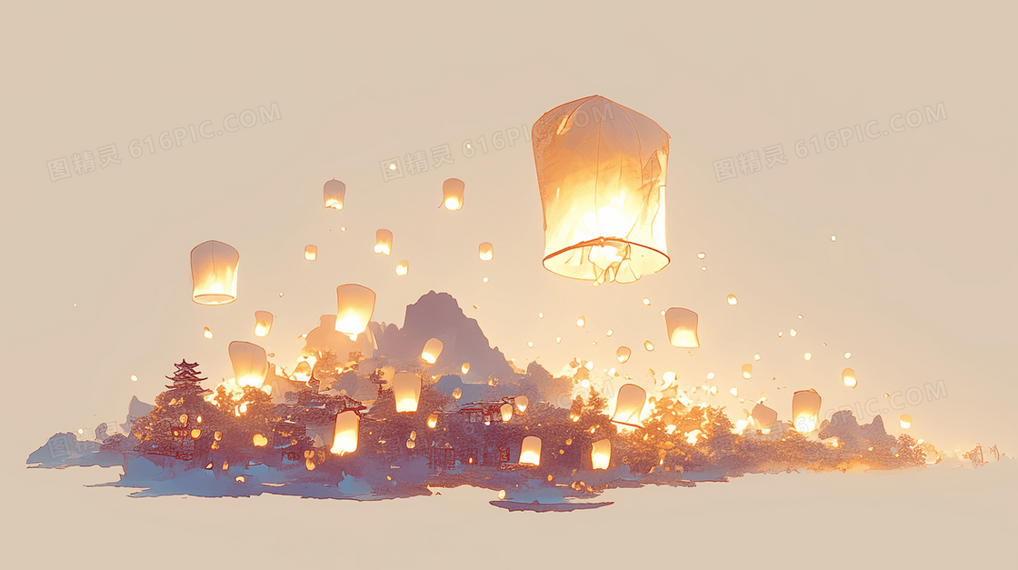 3d中元节天灯背景