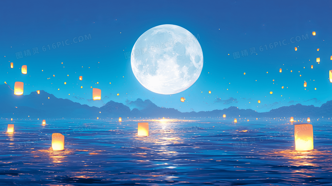 简约中元节天灯背景