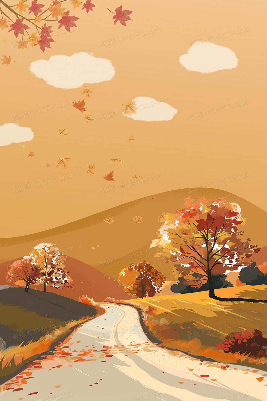 彩色手绘秋天景色合成背景