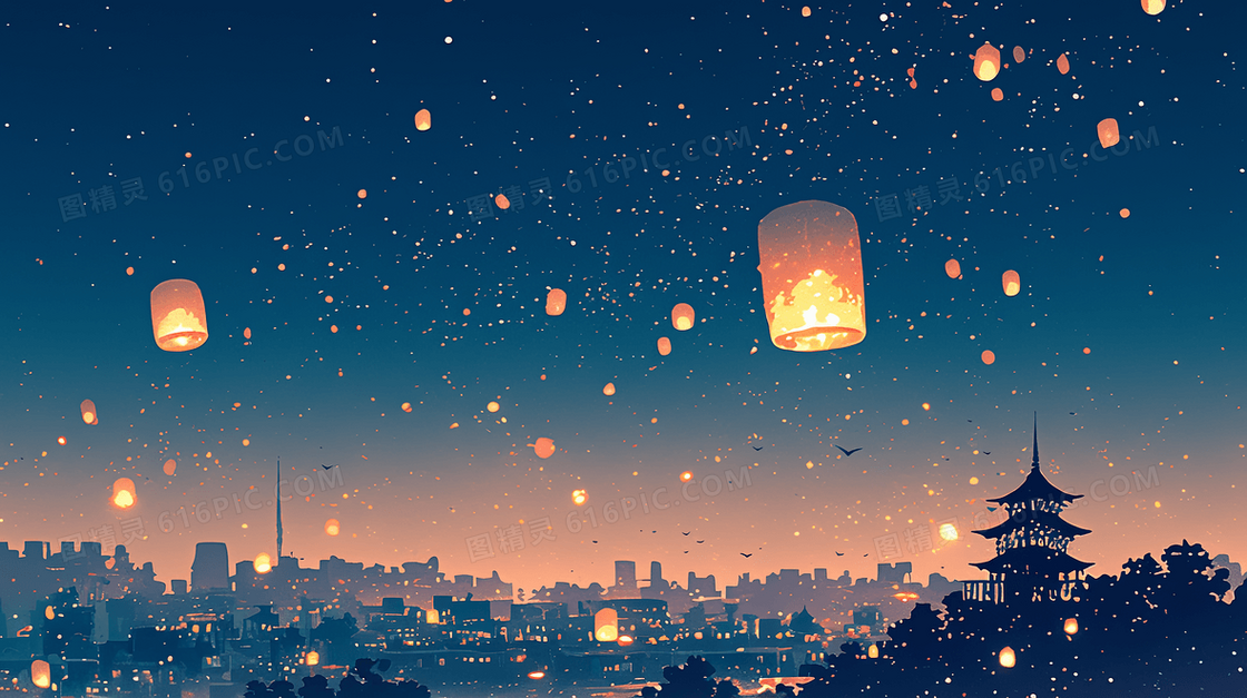 简约中元节天灯背景