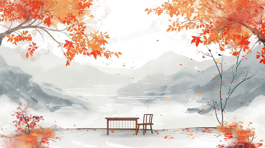中国风秋日山水背景