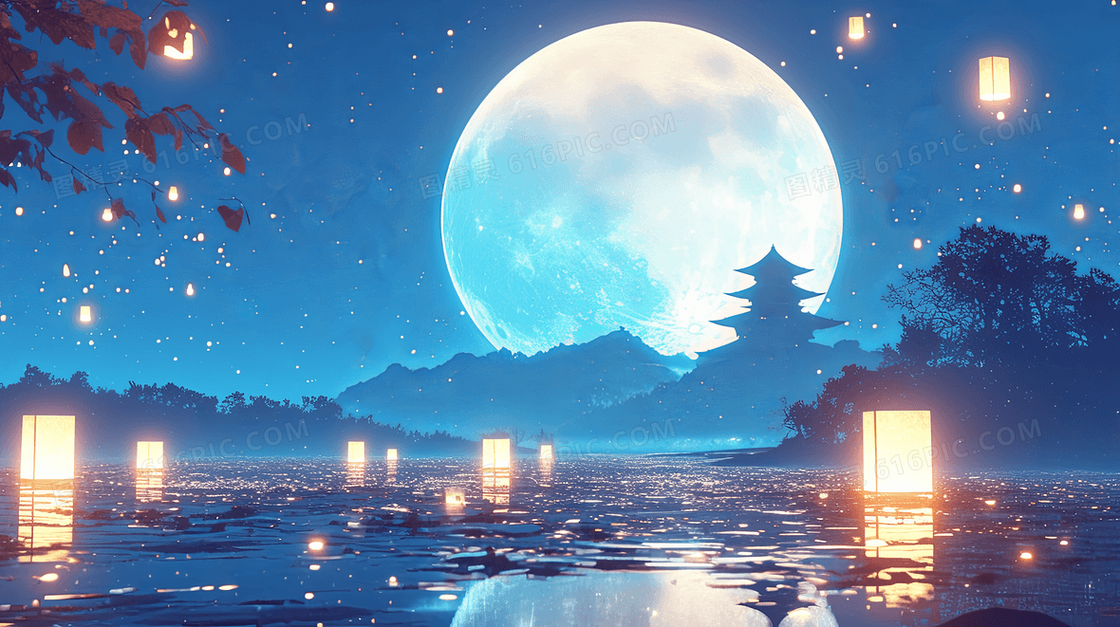 简约中元节天灯背景